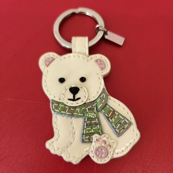 Coach Patent Leather Baby Polar Bear with Scarf Keyfob Purse Charm 92812 rare - Picture 1 of 6